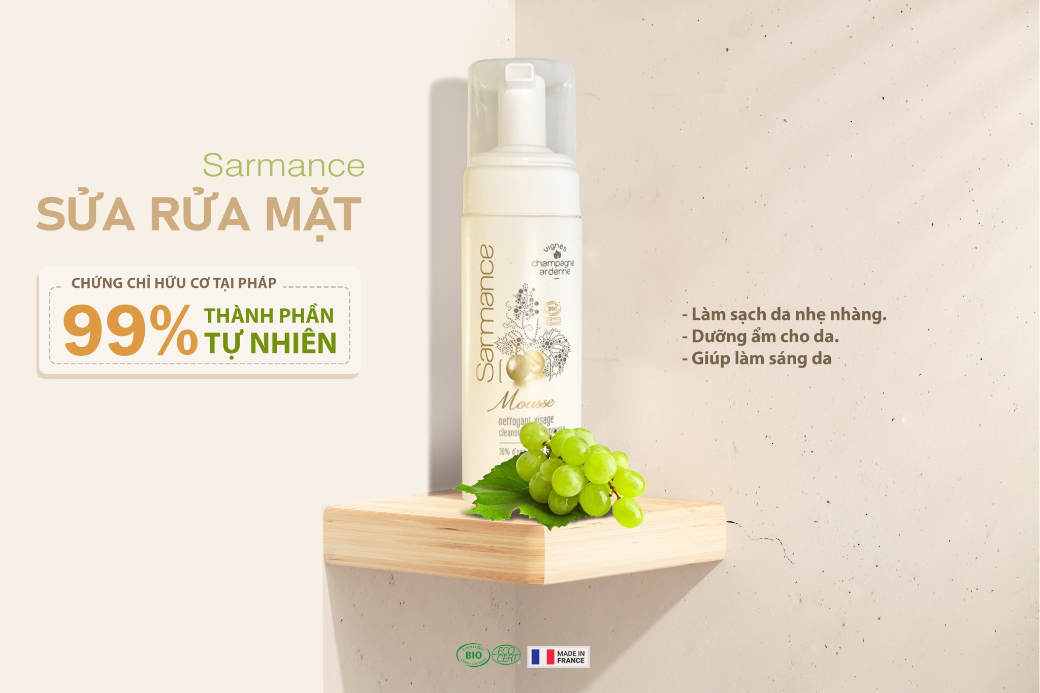 Bọt rửa mặt hữu cơ 150 ml