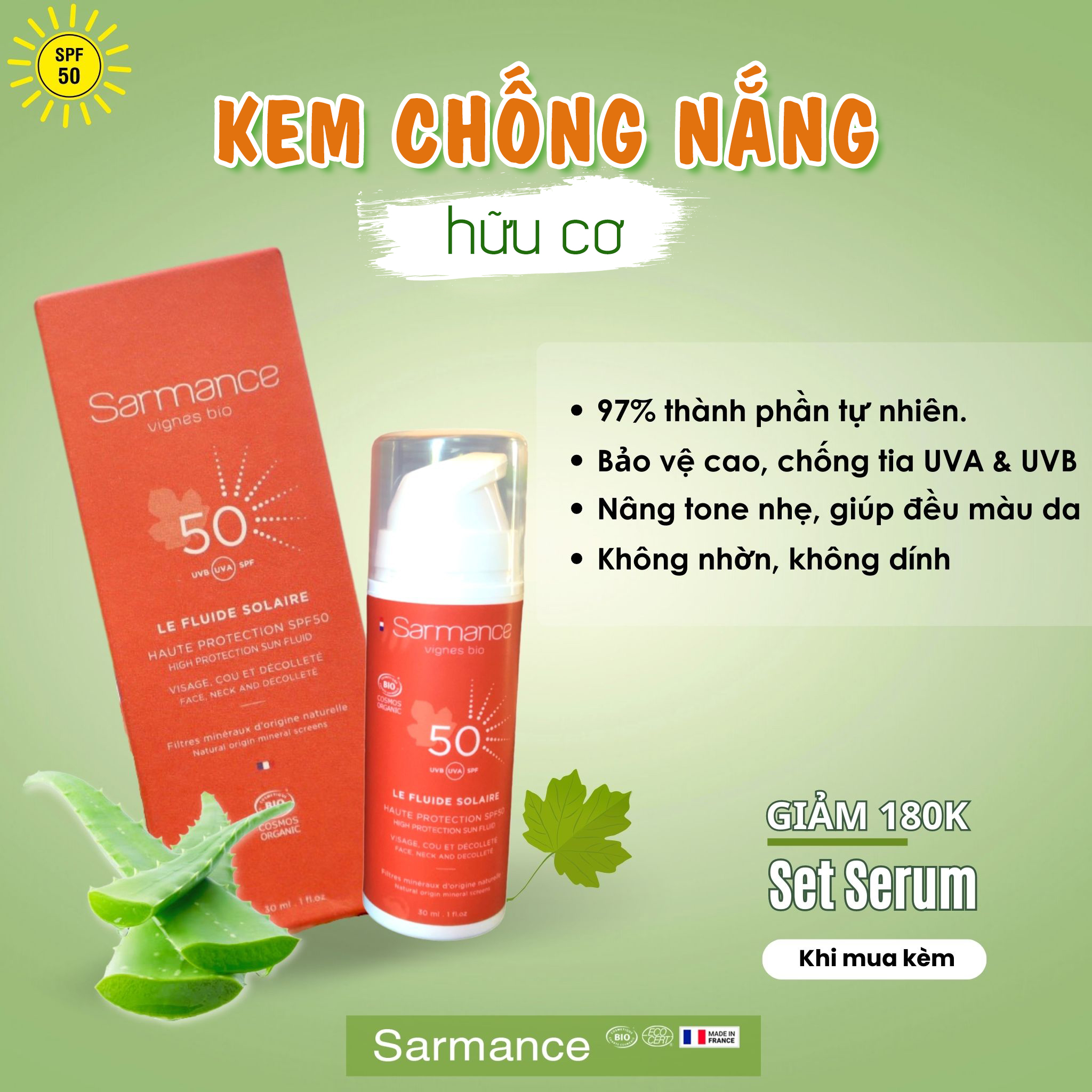 Kem Chống Nắng Dạng Lỏng Hữu Cơ SPF50